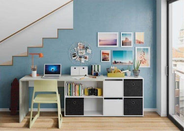 Pellegrini White and Concrete Grey Large FlexiCorner Office Desk with Storage - UK Luxury Furniture